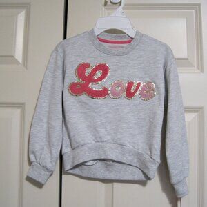 Isaac Mizrahi Light Gray Sweatshirt with Pink and Gold Love Design
